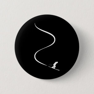 Badge Rond 5 Cm Skieur avec des traces dans la neige poudreuse pro