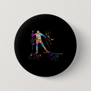 Badge Rond 5 Cm Skieur de fond Ski nordique Xc _13