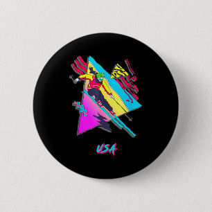 Badge Rond 5 Cm Skieur vibrant usa graphique de style rétro ski sk