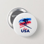 Badge Rond 5 Cm Skiing Usa Support The Team Shirt Usa Flag Skiing  (Devant & derrière)