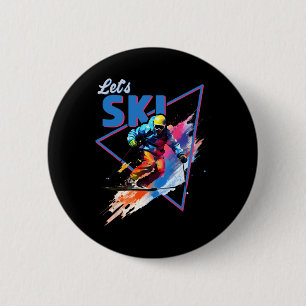 Badge Rond 5 Cm Skis rétro en poudre couleur vintage shred design