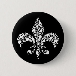 Badge Rond 5 Cm Skull Fleur De Lis