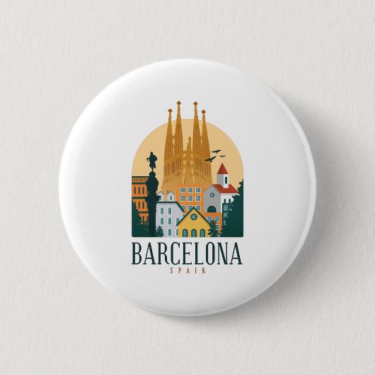 Badge Rond 5 Cm Skyline de Barcelone (Devant)