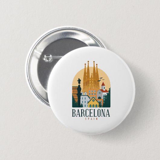 Badge Rond 5 Cm Skyline de Barcelone (Devant & derrière)
