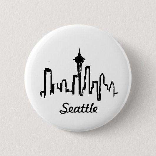 Badge Rond 5 Cm skyline de seattle à encre noire (Devant)