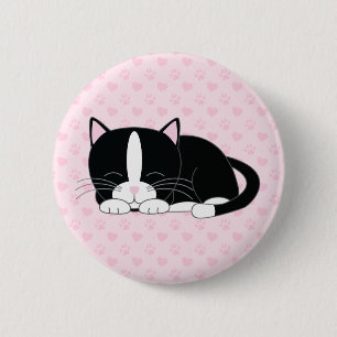 Badge Rond 5 Cm Sleepy Kitty {Tuxedo}