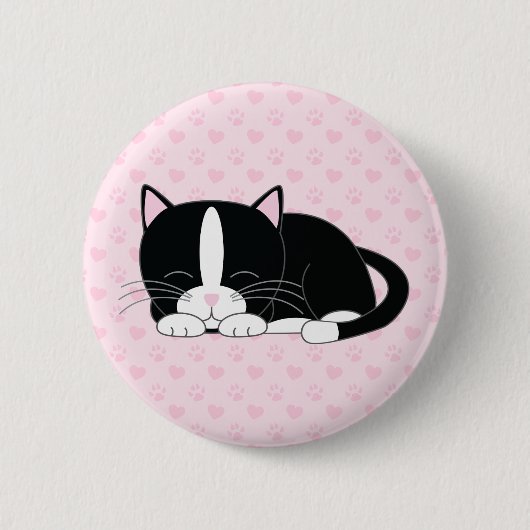 Badge Rond 5 Cm Sleepy Kitty {Tuxedo} (Devant)