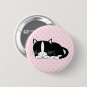 Badge Rond 5 Cm Sleepy Kitty {Tuxedo} (Devant & derrière)