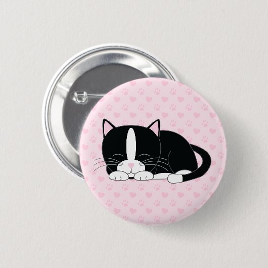 Badge Rond 5 Cm Sleepy Kitty {Tuxedo} (Devant & derrière)