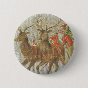 Badge Rond 5 Cm Sleigh vintage de Père Noël