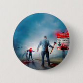 Badge Rond 5 Cm SlipperyJoe's heureux Halloween yeux brillants zom (Devant)