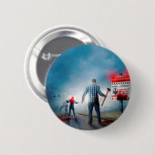 Badge Rond 5 Cm SlipperyJoe's heureux Halloween yeux brillants zom (Devant & derrière)