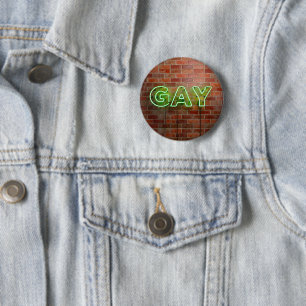 Badge Rond 5 Cm SlipperyJoe's neon Gay Sign mot de mur en briques 
