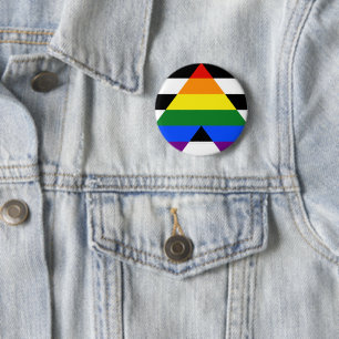 Badge Rond 5 Cm SlipperyJoe's Straight Ally Drapeau gay cadeaux LG