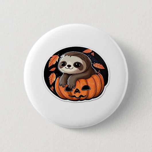 Badge Rond 5 Cm Sloth citrouille Halloween autocollant Surdimensio (Devant)