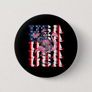 Badge Rond 5 Cm Sloth Flamant rose Américain Et Fierté Patriotique