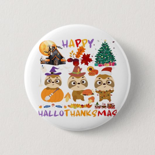 Badge Rond 5 Cm Sloth Hallothanksmas heureux Drôle Halloween Thank (Devant)