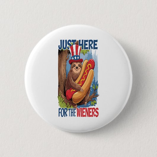 Badge Rond 5 Cm Sloth Hot Dog 4 juillet BBQ (Devant)