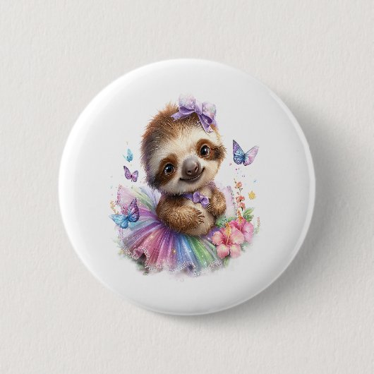 Badge Rond 5 Cm Sloth Shirt Safari Rainbow Summer (Devant)