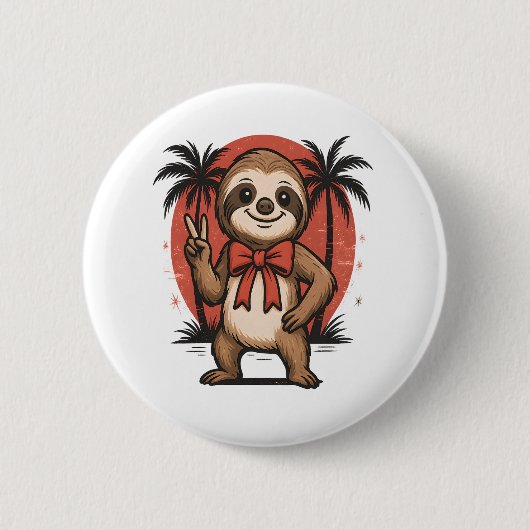 Badge Rond 5 Cm Sloth Summer Beach Rocking (Devant)