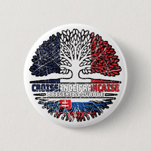 Badge Rond 5 Cm Slovaquie Slovaque Français France Arbre Racines D