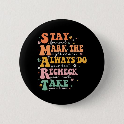 Badge Rond 5 Cm Smart Test Day Squad Funny Student Teacher Test Te (Devant)