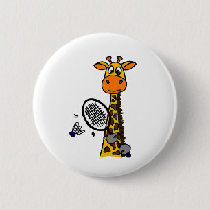 Badge Rond 5 Cm Smilemoreteesa Funny Giraffe Jouer Badminton Car
