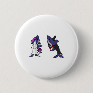 Badge Rond 5 Cm Smiletodaytees Funny Shark Bride Et Groom _1