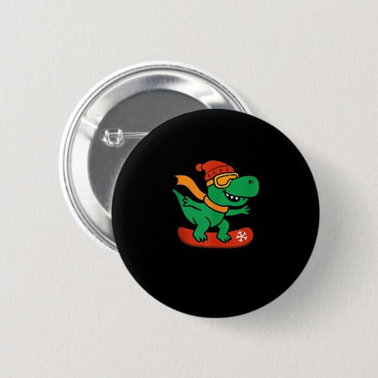 Badge Rond 5 Cm Snowboard Dinosaur T-rex Snowboarder Funny Wint (Devant & derrière)