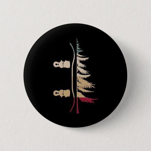 Badge Rond 5 Cm Snowboard Snowboard Tree Snowboardeur Rétro (Devant)