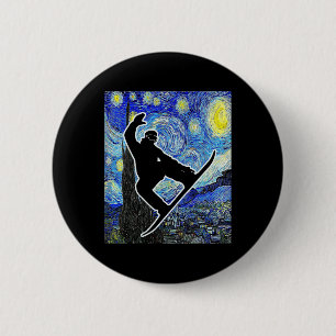Badge Rond 5 Cm Snowboard Starry Nuit Snowboard Van Gogh