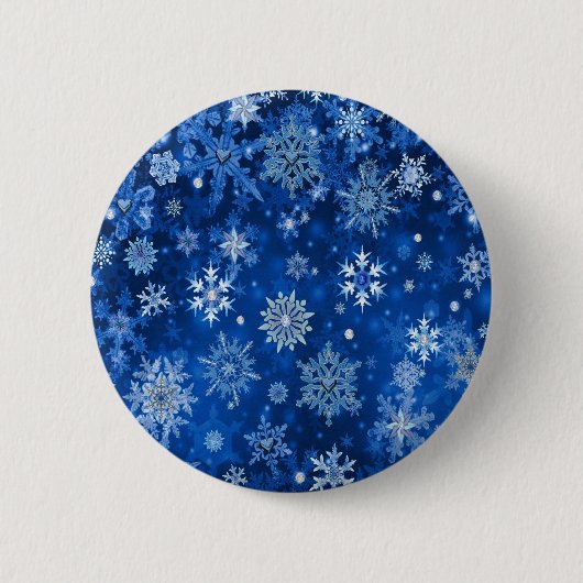 Badge Rond 5 Cm Snowflakes de Noël Bleu et argent (Devant)
