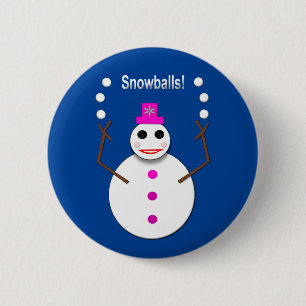 Badge Rond 5 Cm Snowlady de Noël Jongler boules de neige amusant