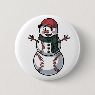 Badge Rond 5 Cm Snowman Baseball Noël Père Noël Baseball Sport