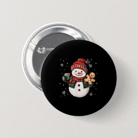 Badge Rond 5 Cm Snowman Beanie Coffee Latte Ginggerbread Merry Chr (Devant & derrière)