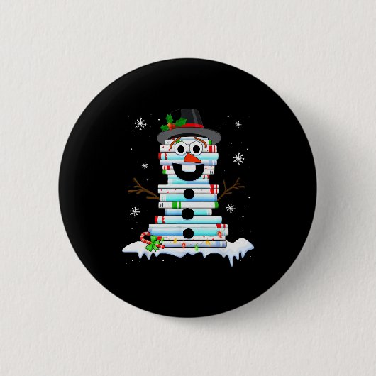 Badge Rond 5 Cm Snowman Book Stack Librarian Book Lover Christmas  (Devant)