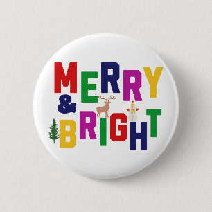 Badge Rond 5 Cm Snowman de rennes d'arbre de pin doux et joyeux