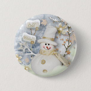 Badge Rond 5 Cm Snowman hiver froid