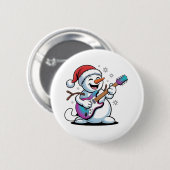 Badge Rond 5 Cm Snowman Jouer Guitare Électrique Rock Noël (Devant & derrière)