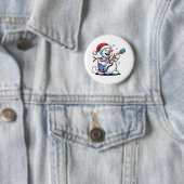 Badge Rond 5 Cm Snowman Jouer Guitare Électrique Rock Noël (En situation)