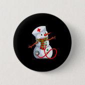 Badge Rond 5 Cm Snowman Nurse Christmas Stethoscope Nursing Scrub (Devant)