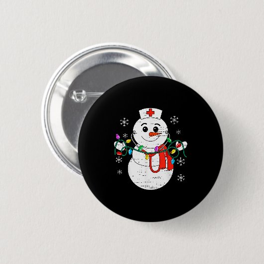 Badge Rond 5 Cm Snowman Nurse Christmas Stethoscope Xmas Scrub Top (Devant & derrière)