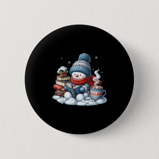 Badge Rond 5 Cm Snowman Reading Books Lovers Librarian Bookworm Ch (Devant)