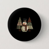 Badge Rond 5 Cm Snowman Trees Patchwork Plaid Trees Rustic Christm (Devant)