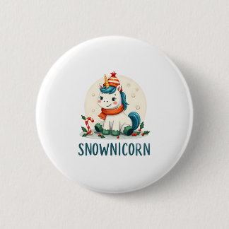 Badge Rond 5 Cm Snownicorn Cute Unicorn Snowman Christmas Girl T-S