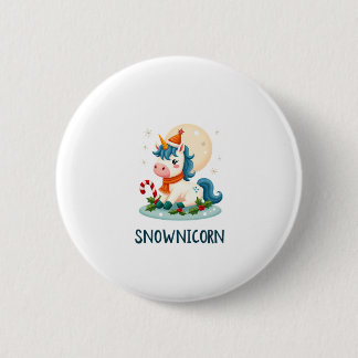 Badge Rond 5 Cm Snownicorn Licorne Mignonne Bonhomme de Neige Noël
