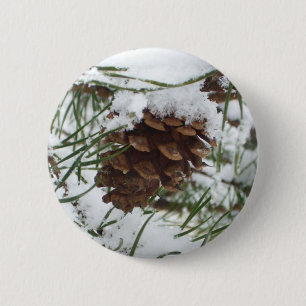 Badge Rond 5 Cm Snowy Pine Cone I