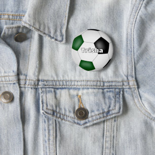 Badge Rond 5 Cm soccer noir vert thème nom du joueur personnalisé