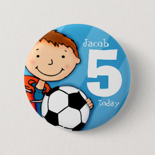 Badge Rond 5 Cm Soccer/nom de football et âge 5 bouton / badge