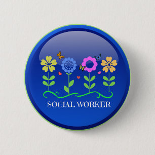 Badge Rond 5 Cm Social Worker, design floral